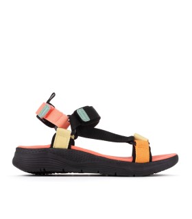 Sandale Zanzibar pour femme en noir/corail - Yumas Footwear.