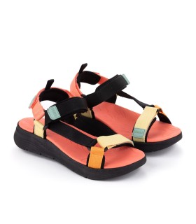 Sandale Zanzibar pour femme en noir/corail - Yumas Footwear.