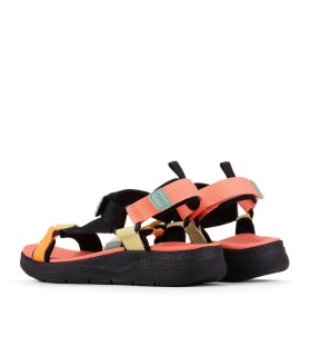 Sandale Zanzibar pour femme en noir/corail - Yumas Footwear.
